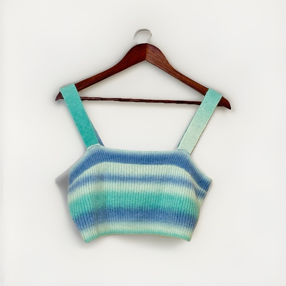 Bailey Rose Size L Knit Crop Top Blue Green Striped Sweater Tank Y2K Festival